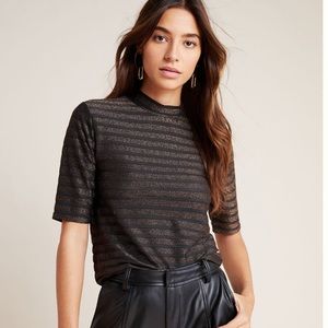 BB DAKOTA Angie Black Gold Stripe Shimmer Mock Neck Top XS